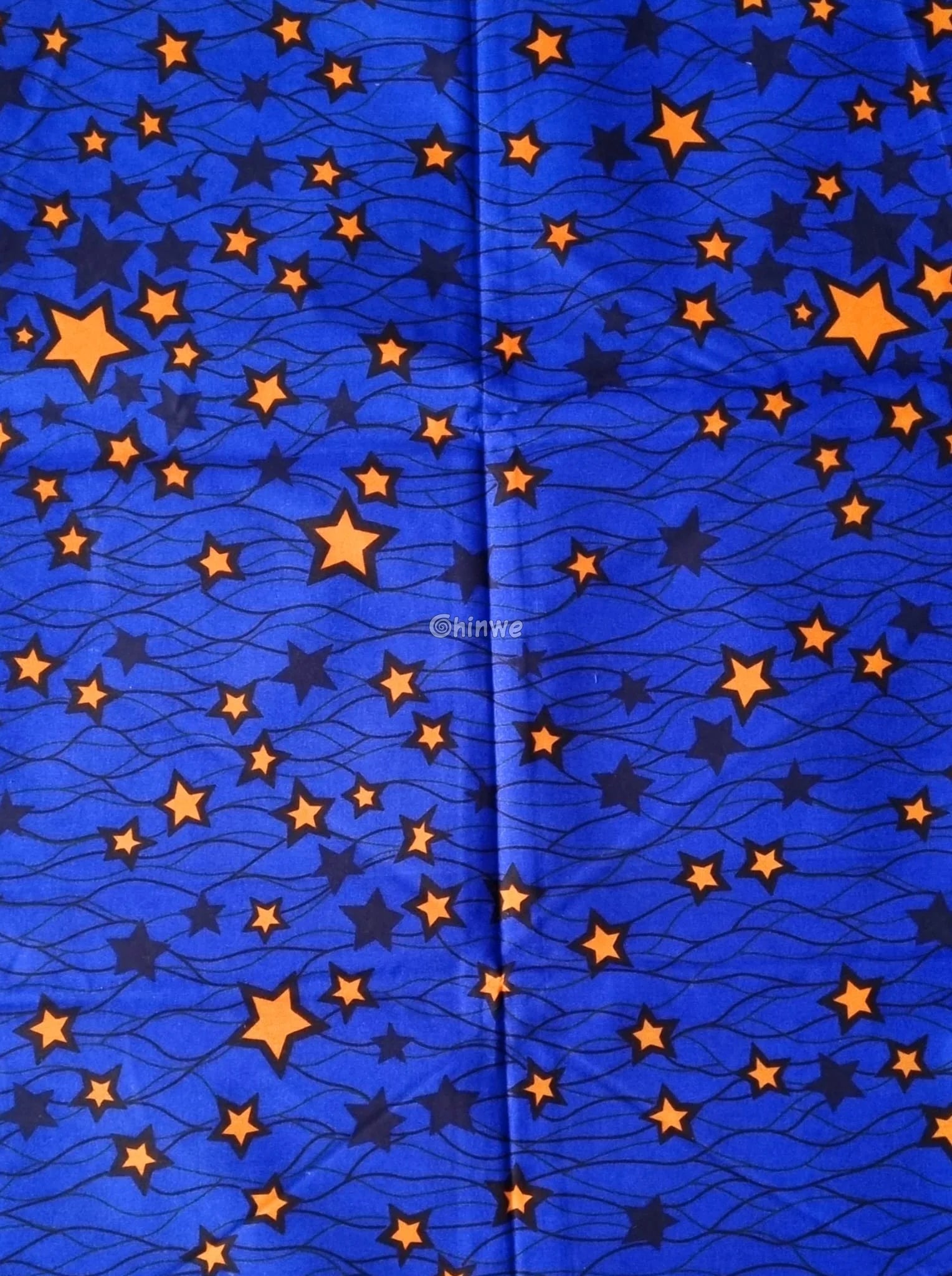 Midnight Blue Starburst Fabric – Orange and Navy Star Pattern Wax Print 6 Yards African Wax Print Fabric