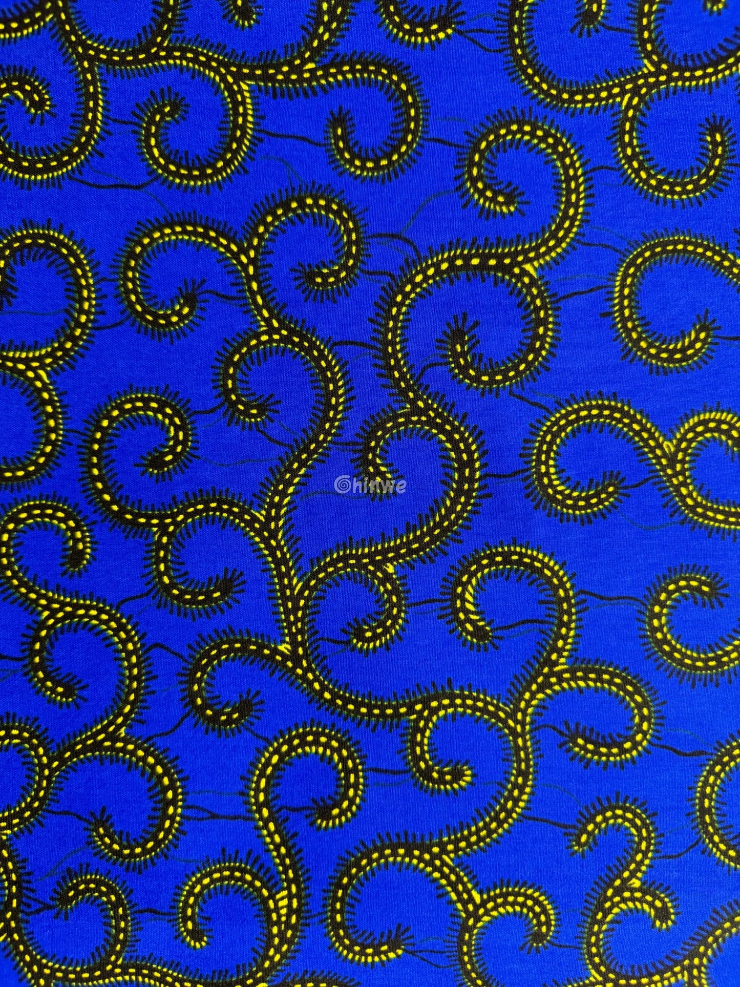 Bold Blue Ankara Fabric with Gold Swirl Patterns 6 Yards African Wax Print Fabric