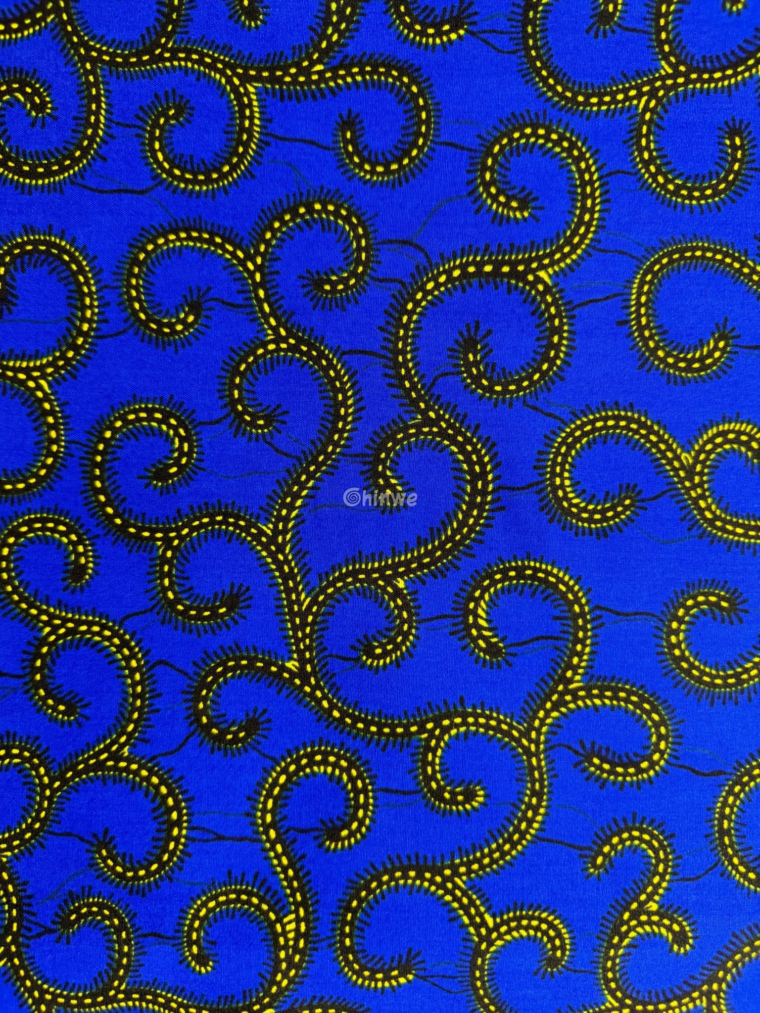 Bold Blue Ankara Fabric with Gold Swirl Patterns 6 Yards African Wax Print Fabric