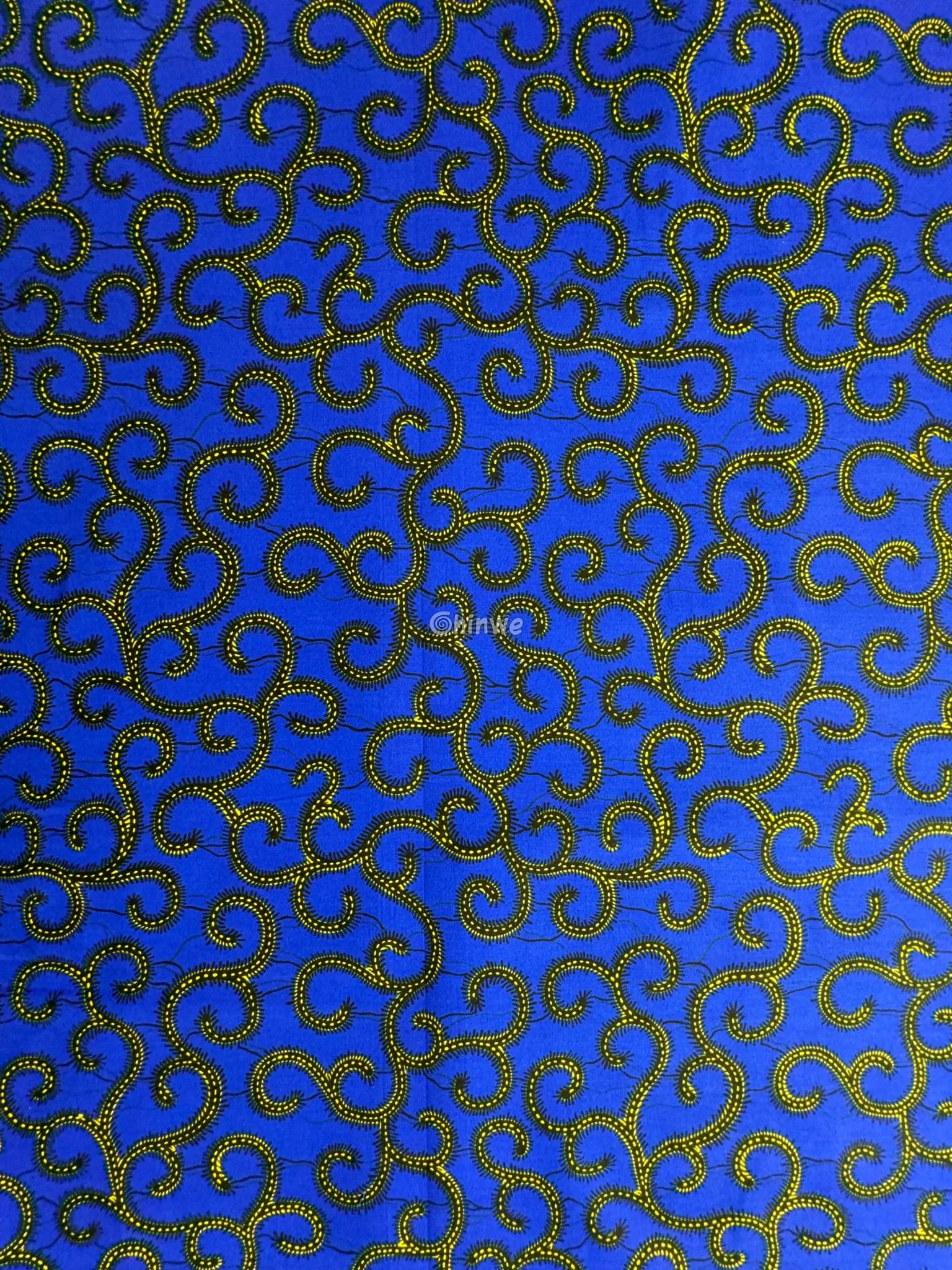 Bold Blue Ankara Fabric with Gold Swirl Patterns 6 Yards African Wax Print Fabric