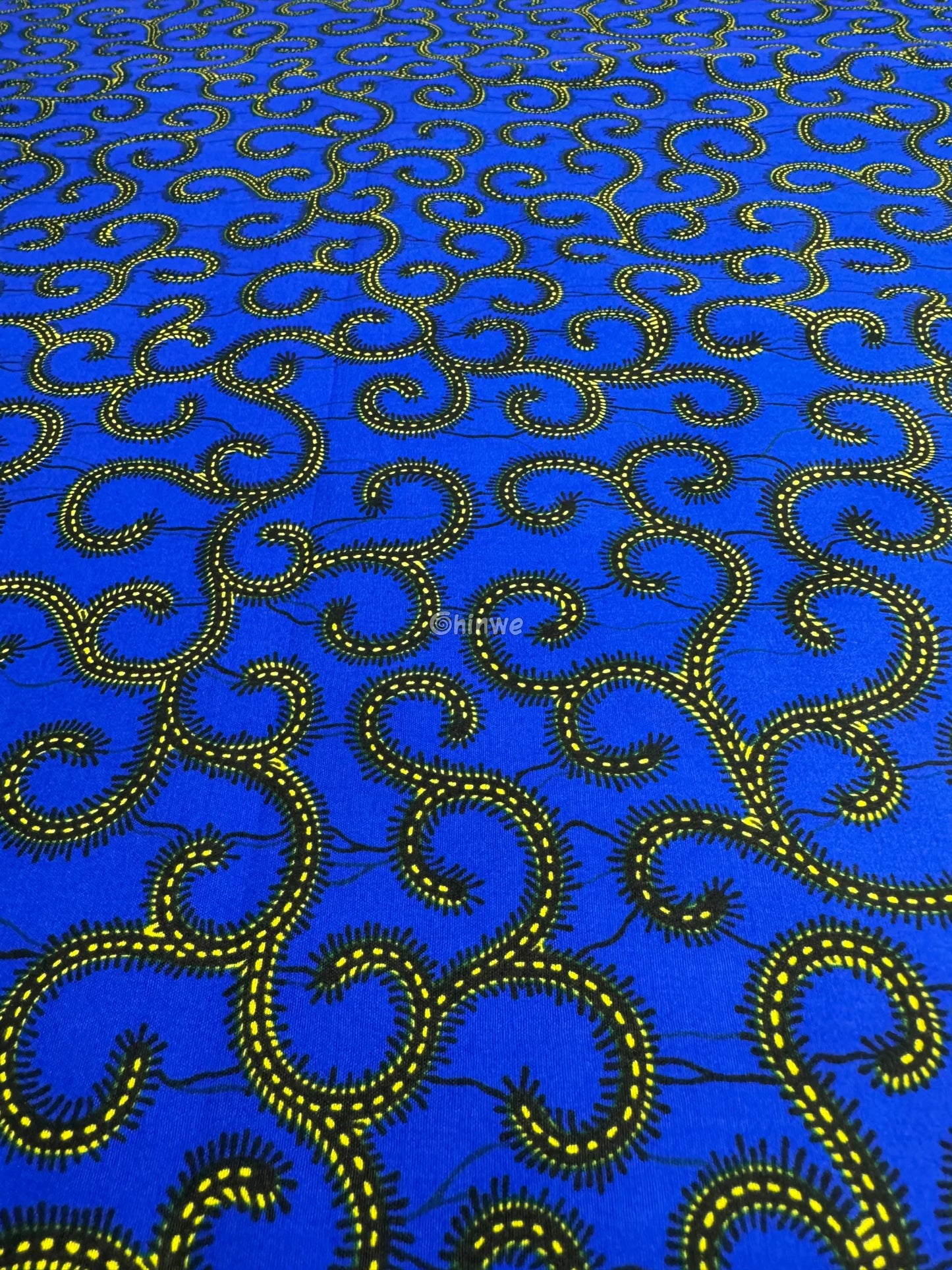 Bold Blue Ankara Fabric with Gold Swirl Patterns 6 Yards African Wax Print Fabric