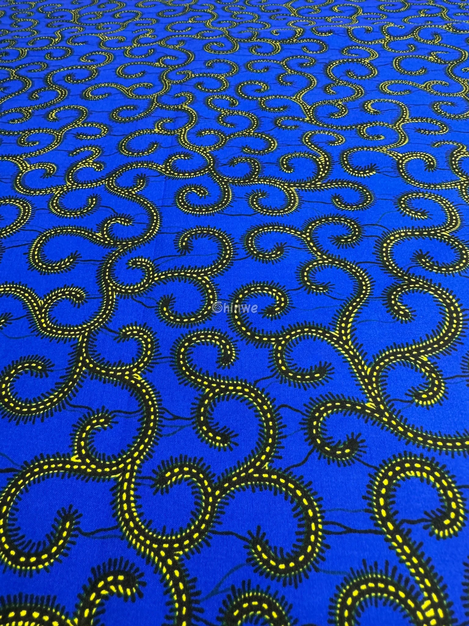 Bold Blue Ankara Fabric with Gold Swirl Patterns 6 Yards African Wax Print Fabric