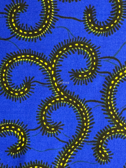 Bold Blue Ankara Fabric with Gold Swirl Patterns 6 Yards African Wax Print Fabric