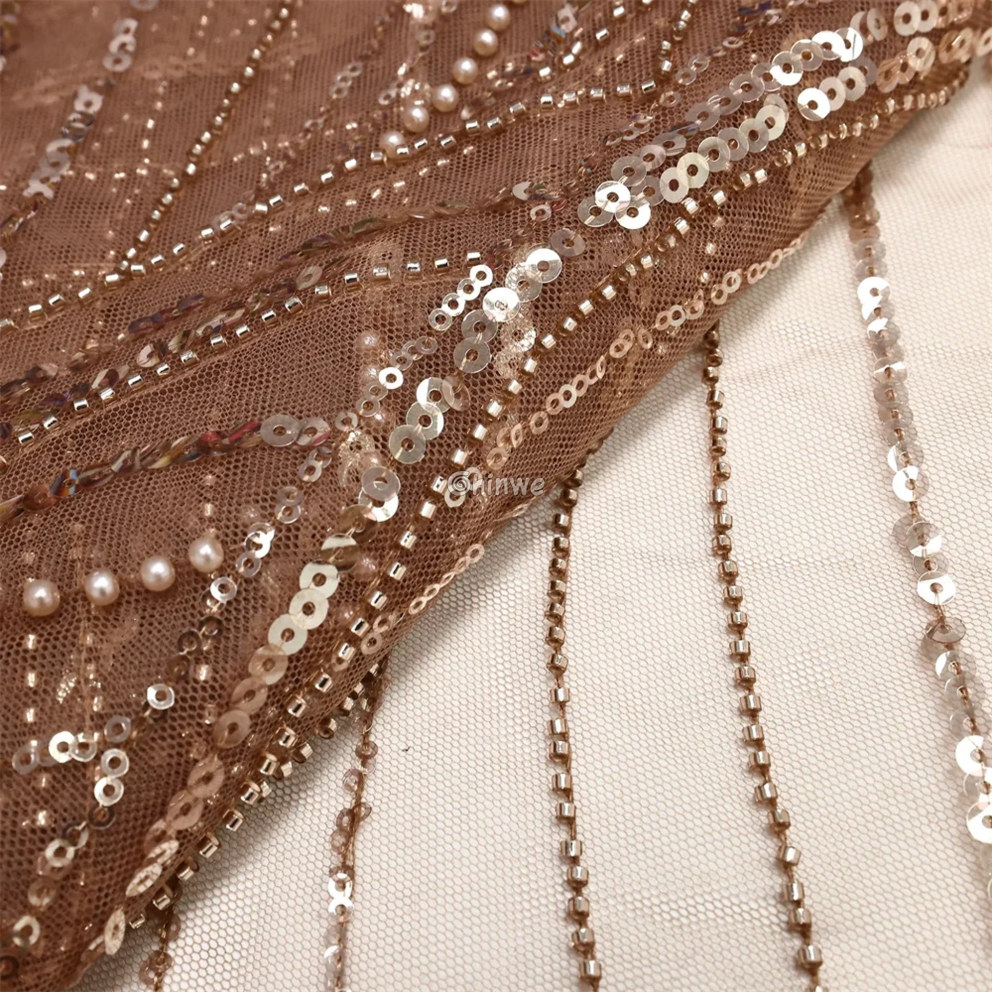 Luxury African Sequins Beaded French Lace Fabric with Bridal Embroidery
