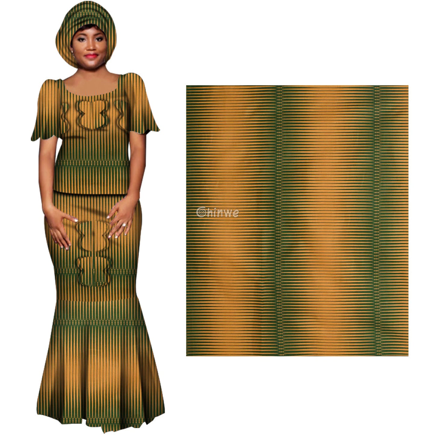 Minimalist Beige Striped Ankara Wax Print Fabric