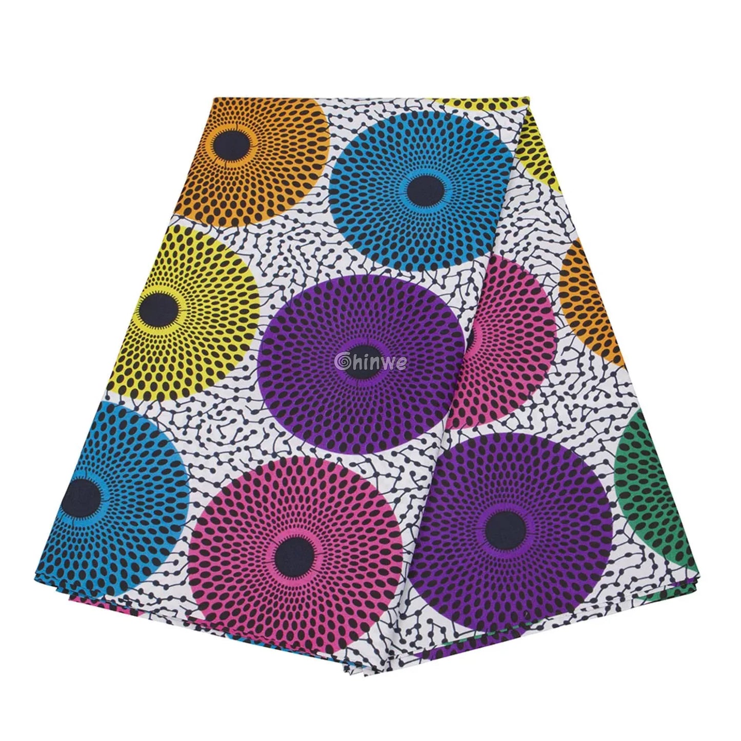 Multicolor Ankara Wax Print Fabric with Bold Circular Patterns