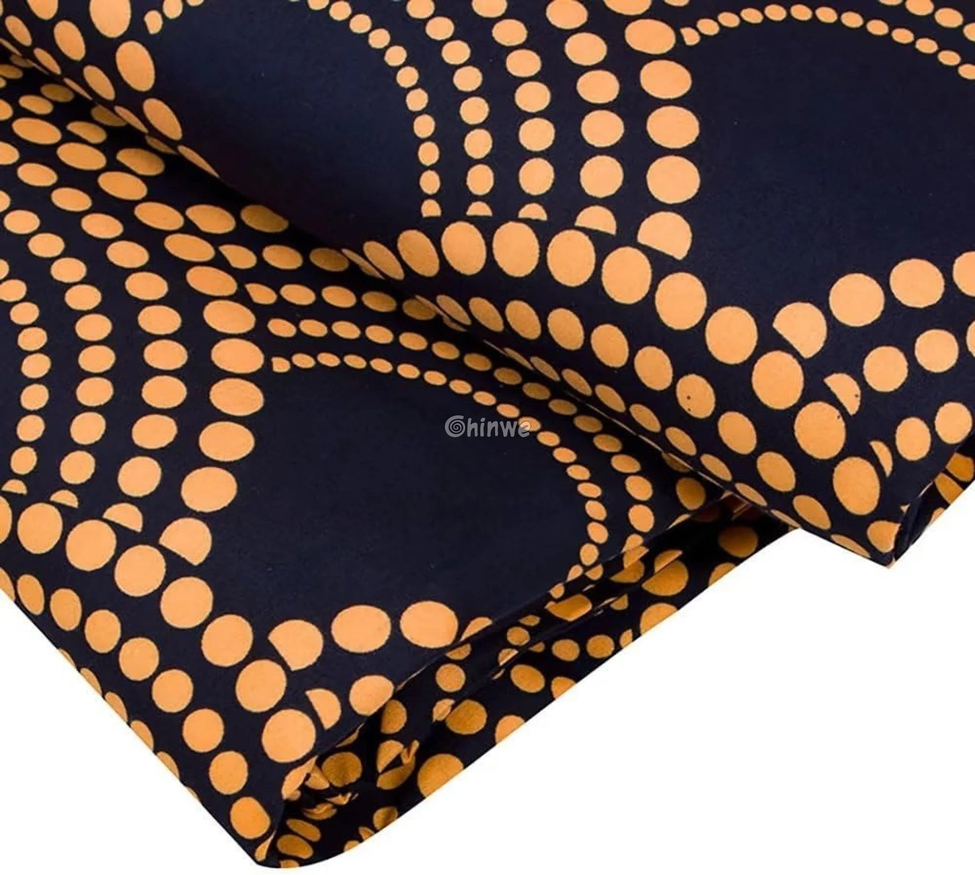 Navy and Gold Dot Pattern Ankara Wax Print Fabric