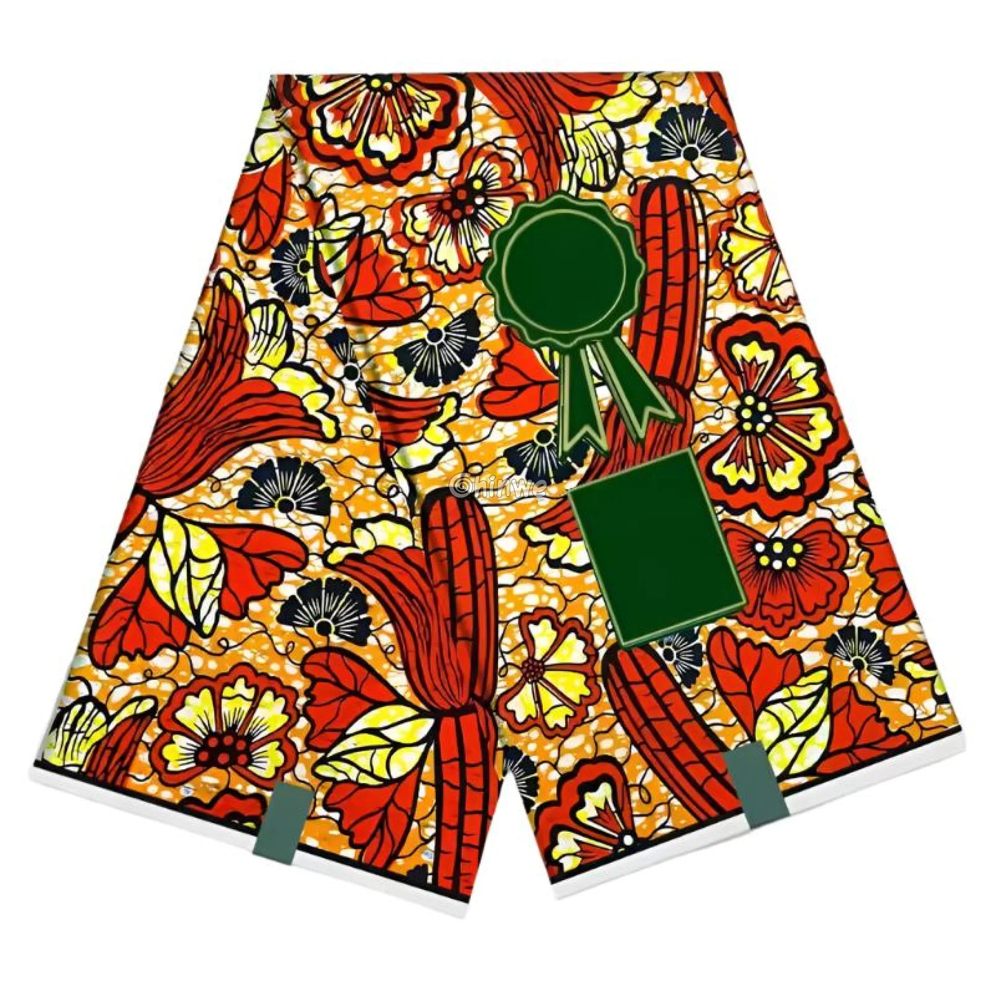 Orange Ankara Fabric with Red Floral and Corn Design