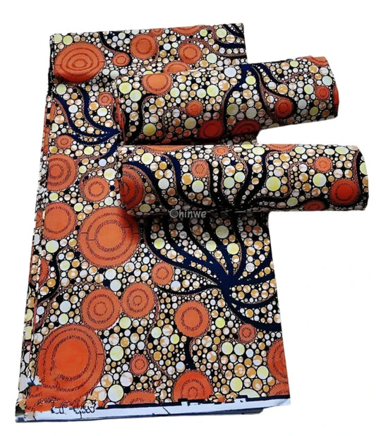 Orange and Yellow Bubble Pattern Ankara Wax Print Fabric Bold Abstract Design
