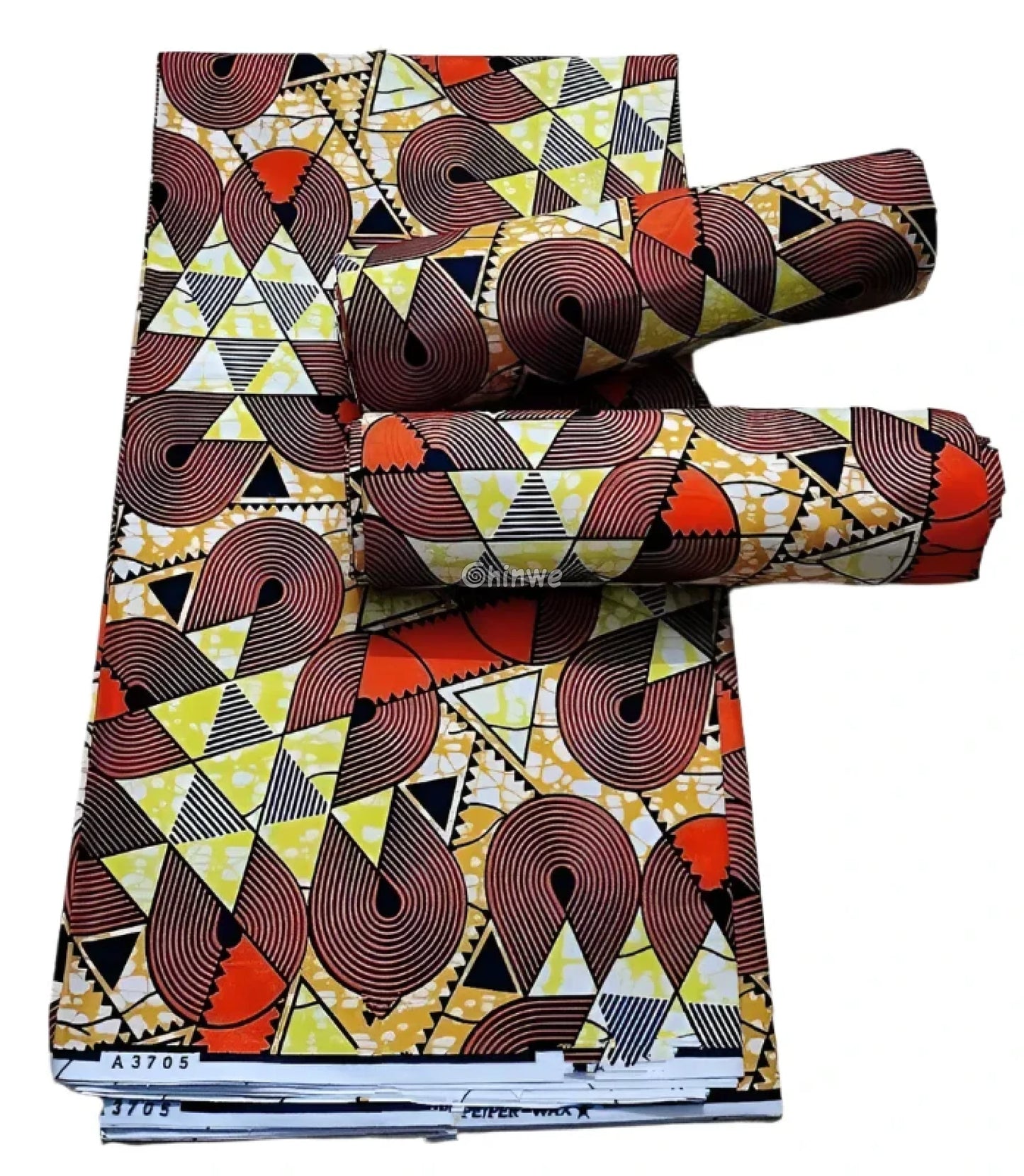 Orange and Yellow Geometric Ankara Wax Print Fabric with Circular and Triangle Design