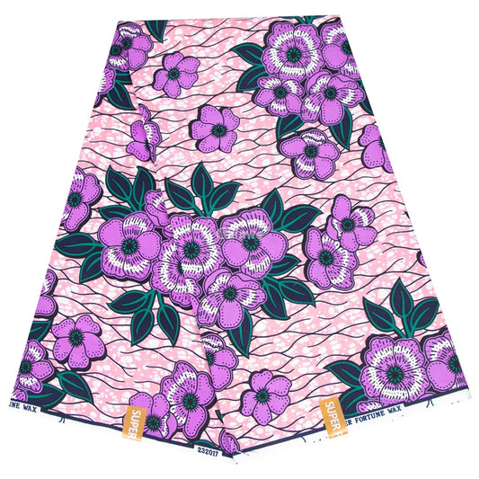 Pink and Purple Floral African Wax Print Fabric