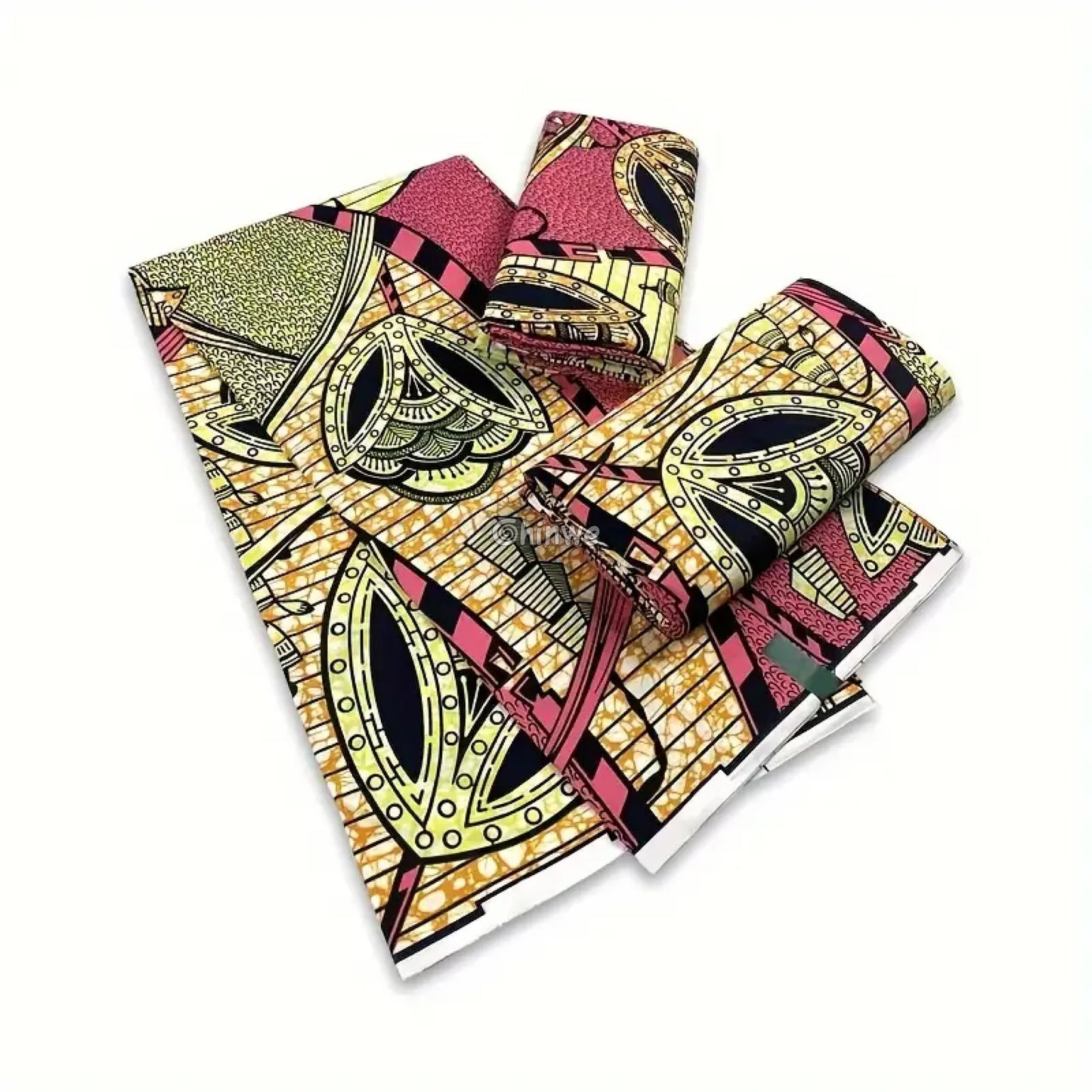 Pink and Yellow Abstract Ankara Wax Print Fabric with Ornamental Design