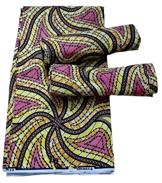 Pink and Yellow Starburst Pattern Ankara Wax Print Fabric Vibrant Abstract Design
