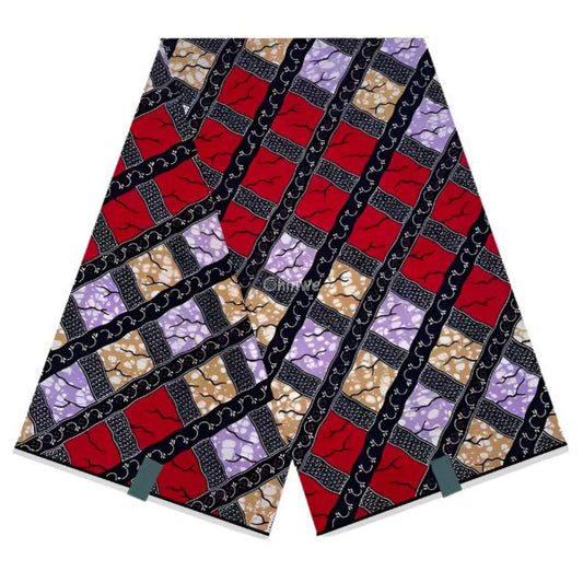 Red and Blue Striped Ankara Wax Print Fabric Bold Diagonal Patterns