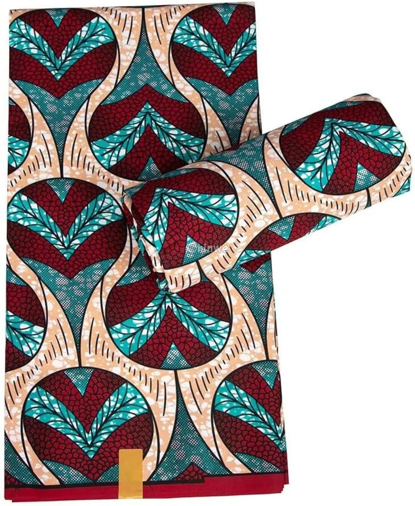 Red and Teal Heart Patterned Ankara Wax Print Fabric