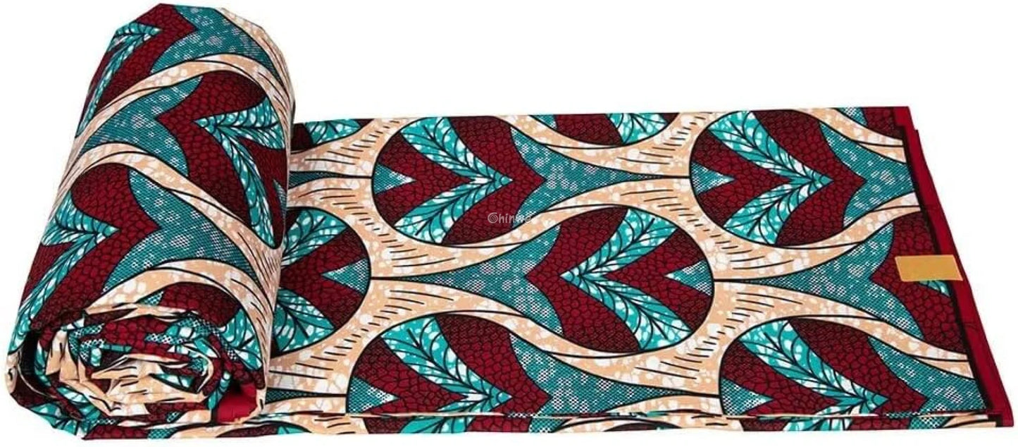 Red and Teal Heart Patterned Ankara Wax Print Fabric