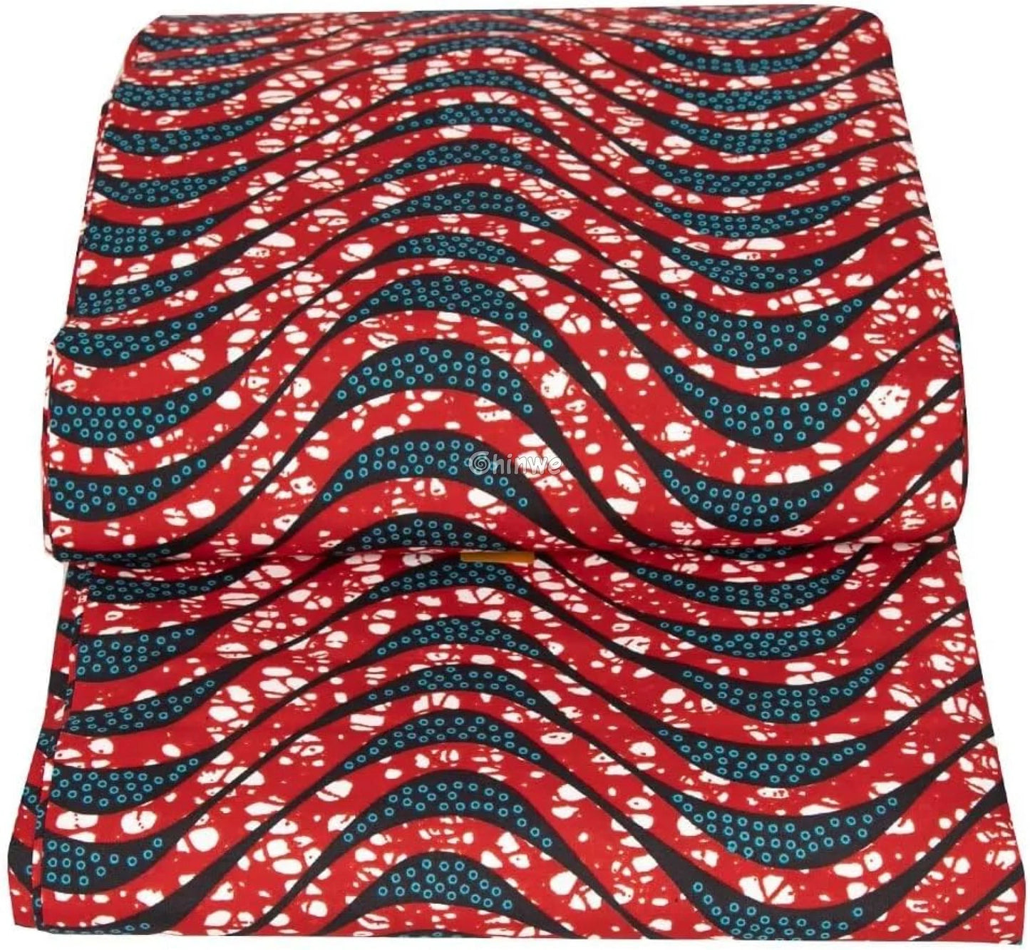 Red and Navy Ankara Wax Print Fabric with Wave Pattern Design