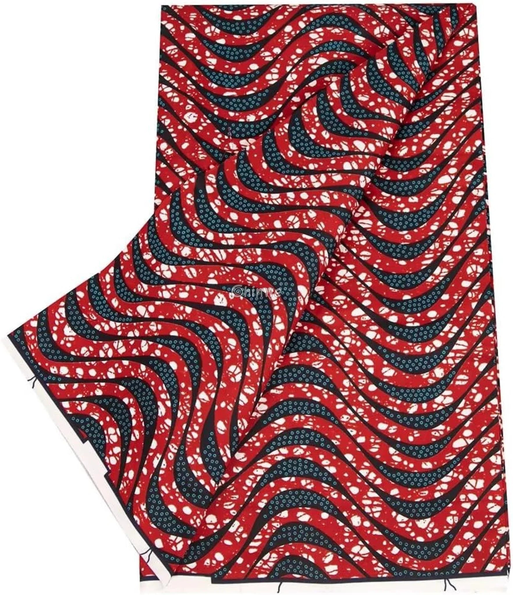 Red and Navy Ankara Wax Print Fabric with Wave Pattern Design