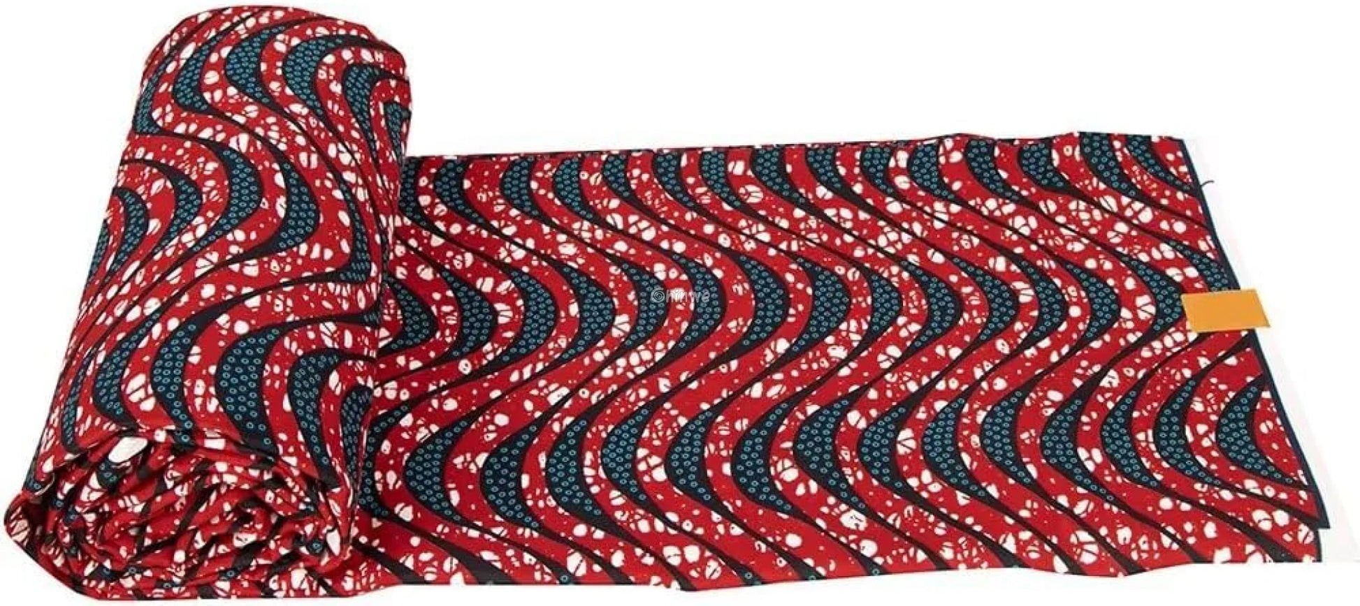 Red and Navy Ankara Wax Print Fabric with Wave Pattern Design