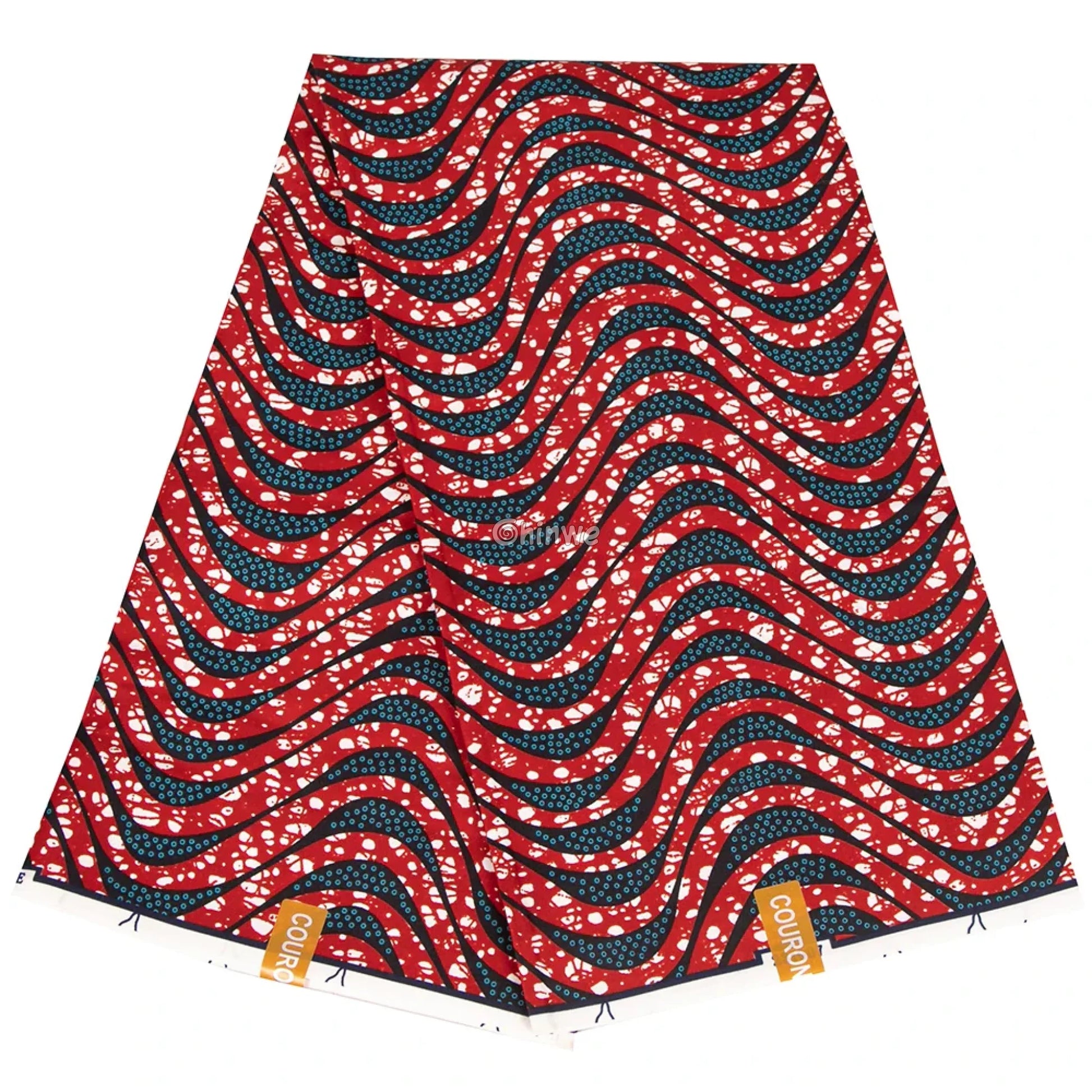 Red and Navy Ankara Wax Print Fabric with Wave Pattern Design