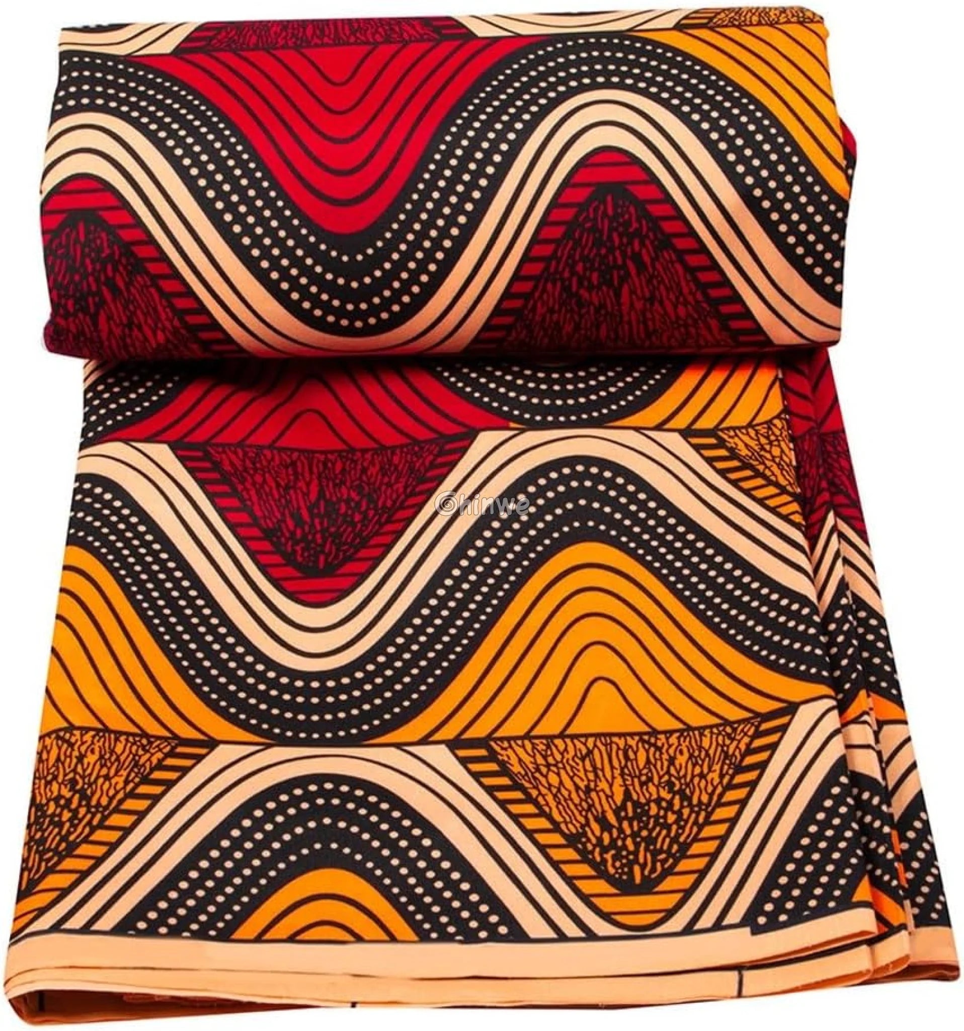 Red and Orange Wave Ankara Wax Print Fabric