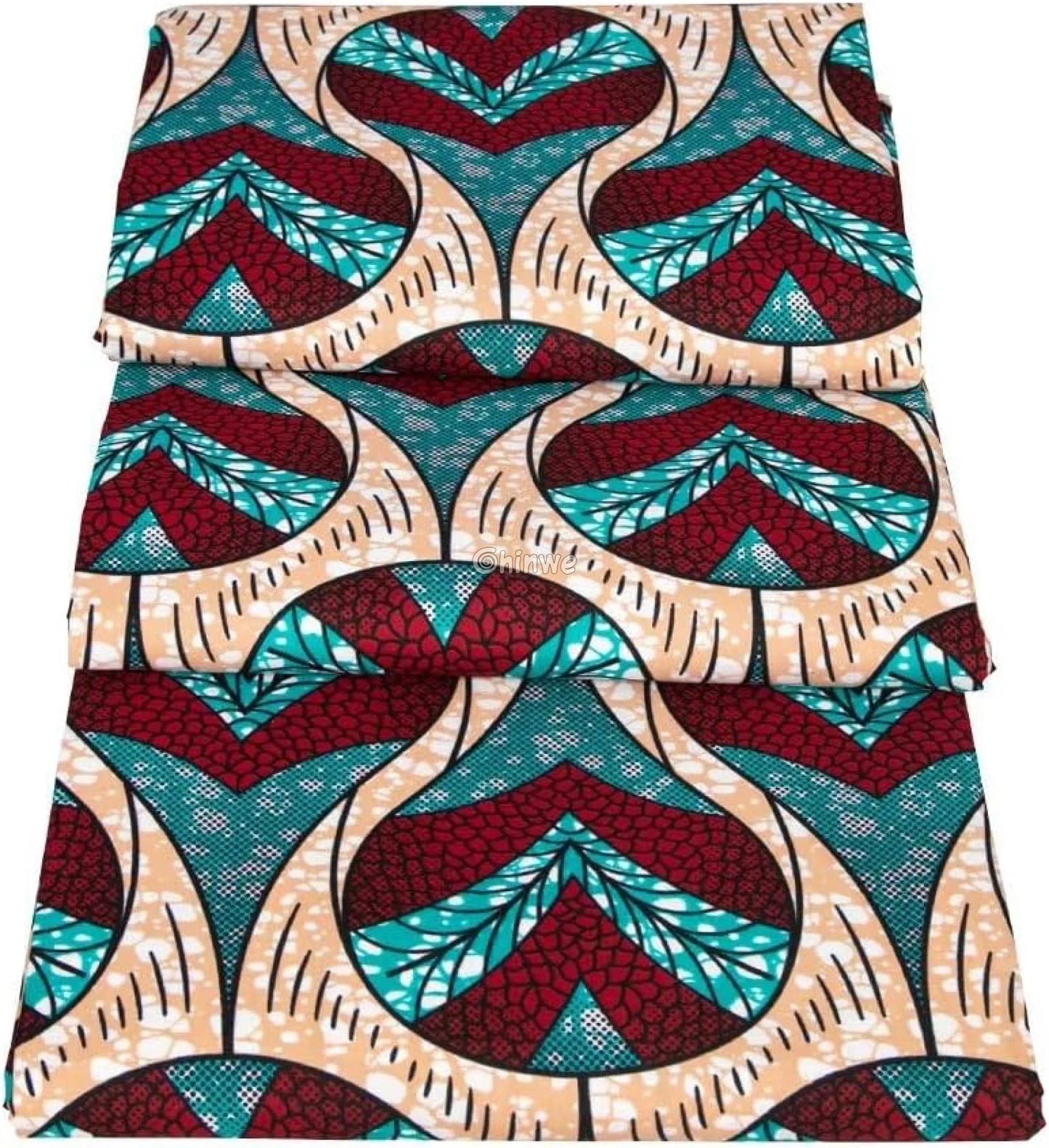 Red and Teal Heart Patterned Ankara Wax Print Fabric