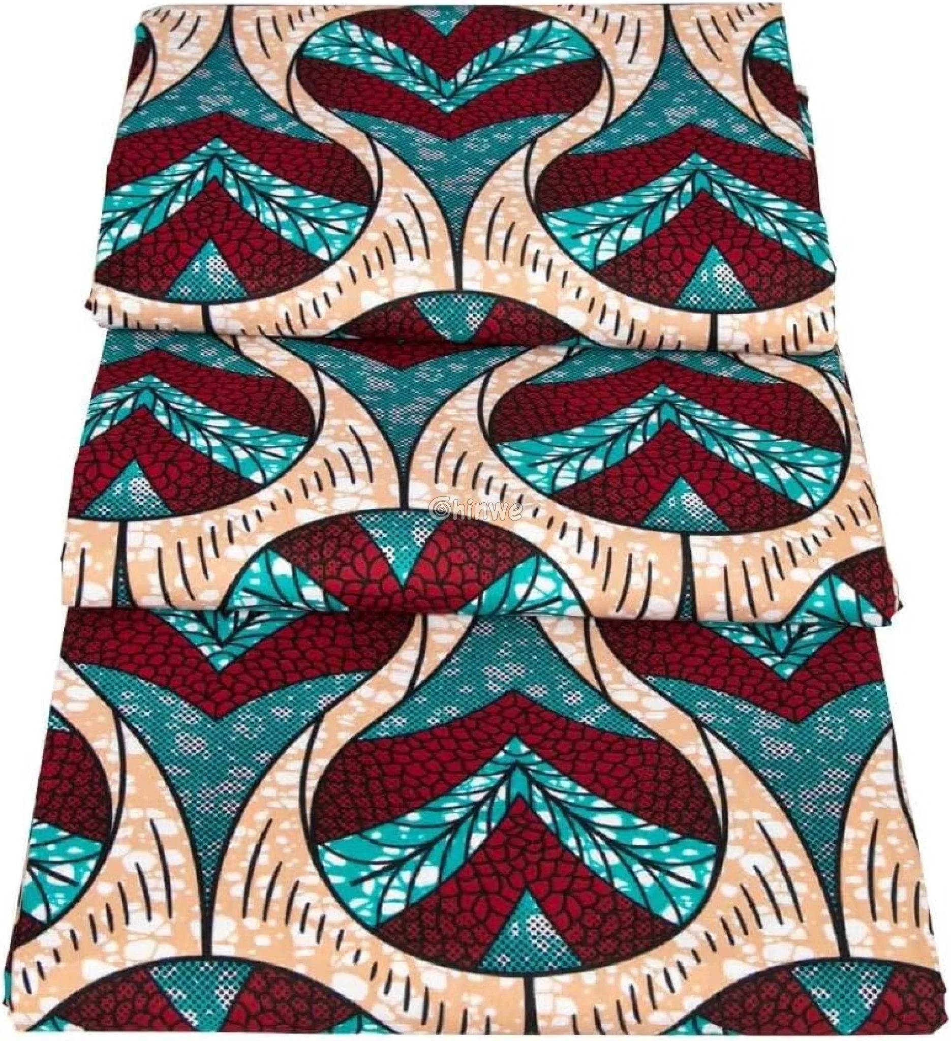 Red and Teal Heart Patterned Ankara Wax Print Fabric