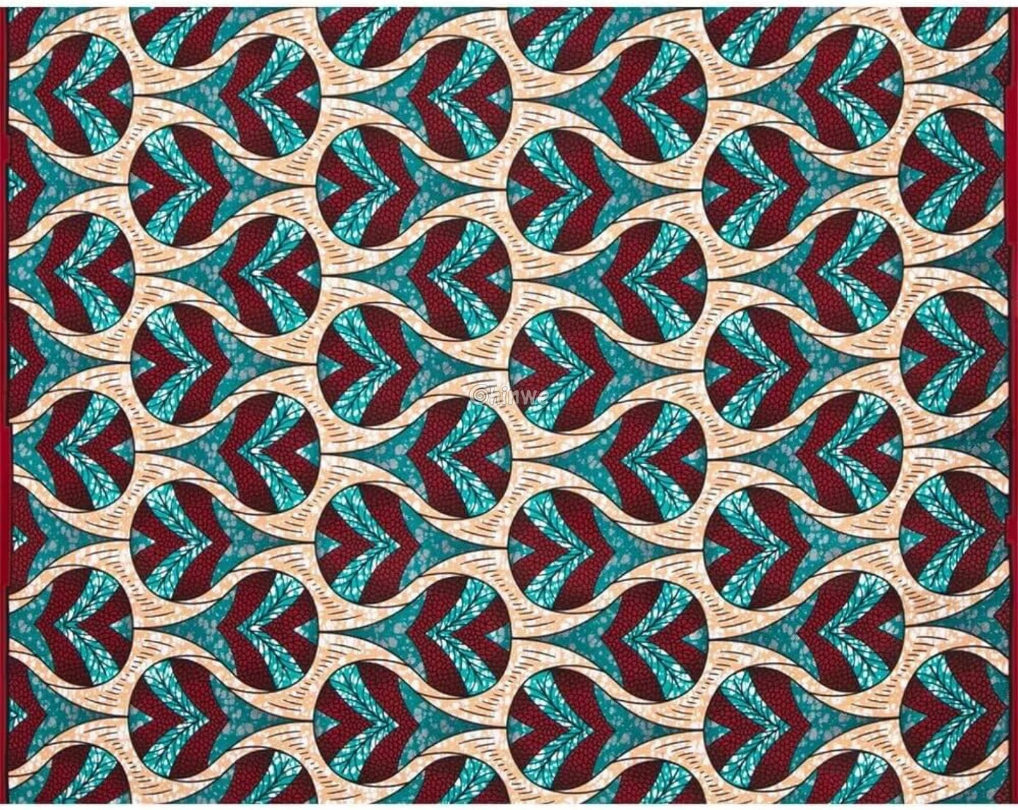 Red and Teal Heart Patterned Ankara Wax Print Fabric