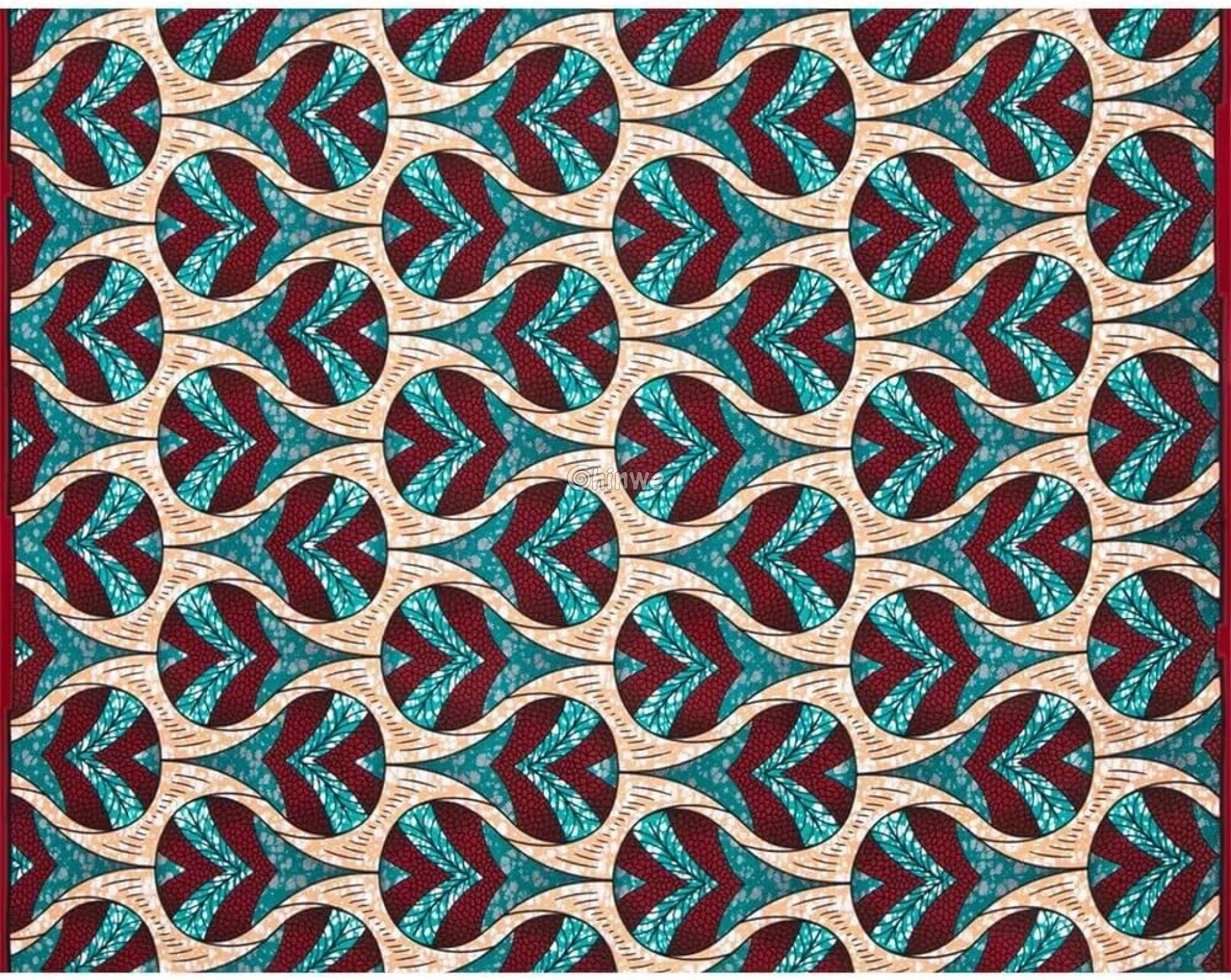 Red and Teal Heart Patterned Ankara Wax Print Fabric