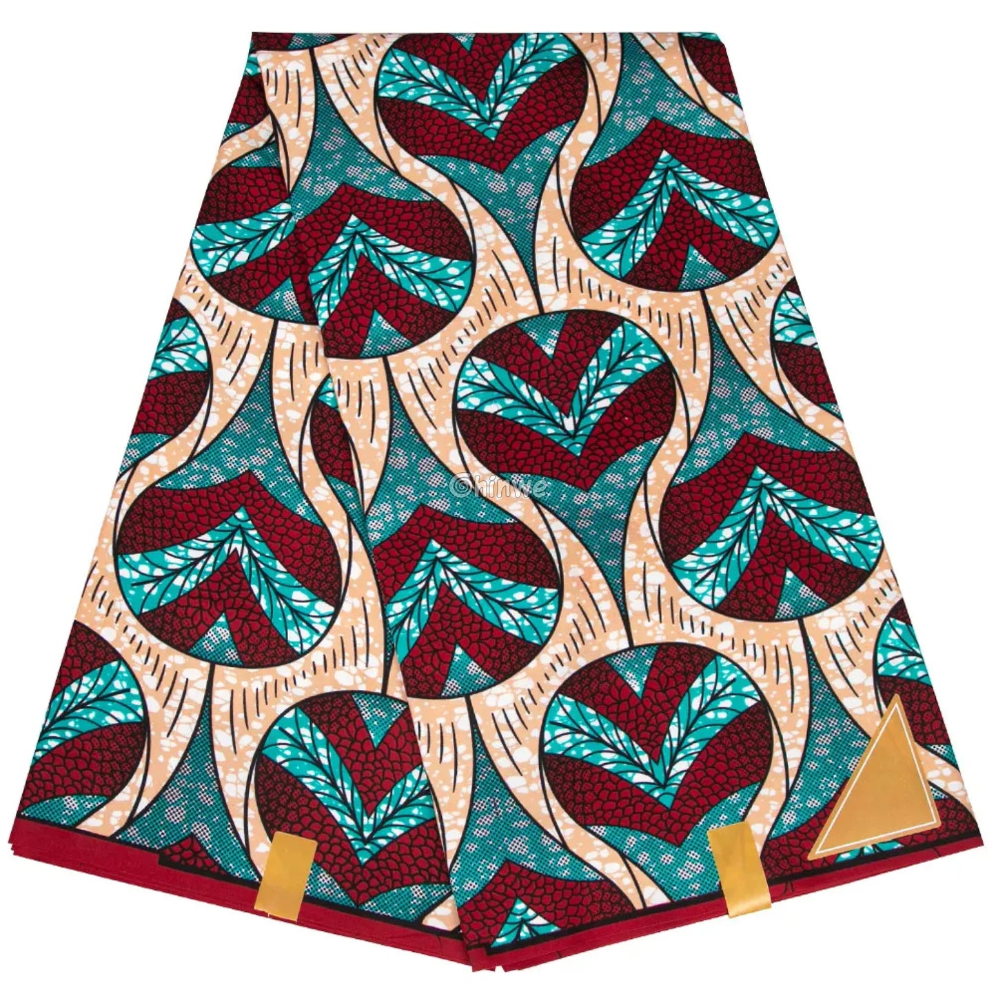 Red and Teal Heart Patterned Ankara Wax Print Fabric