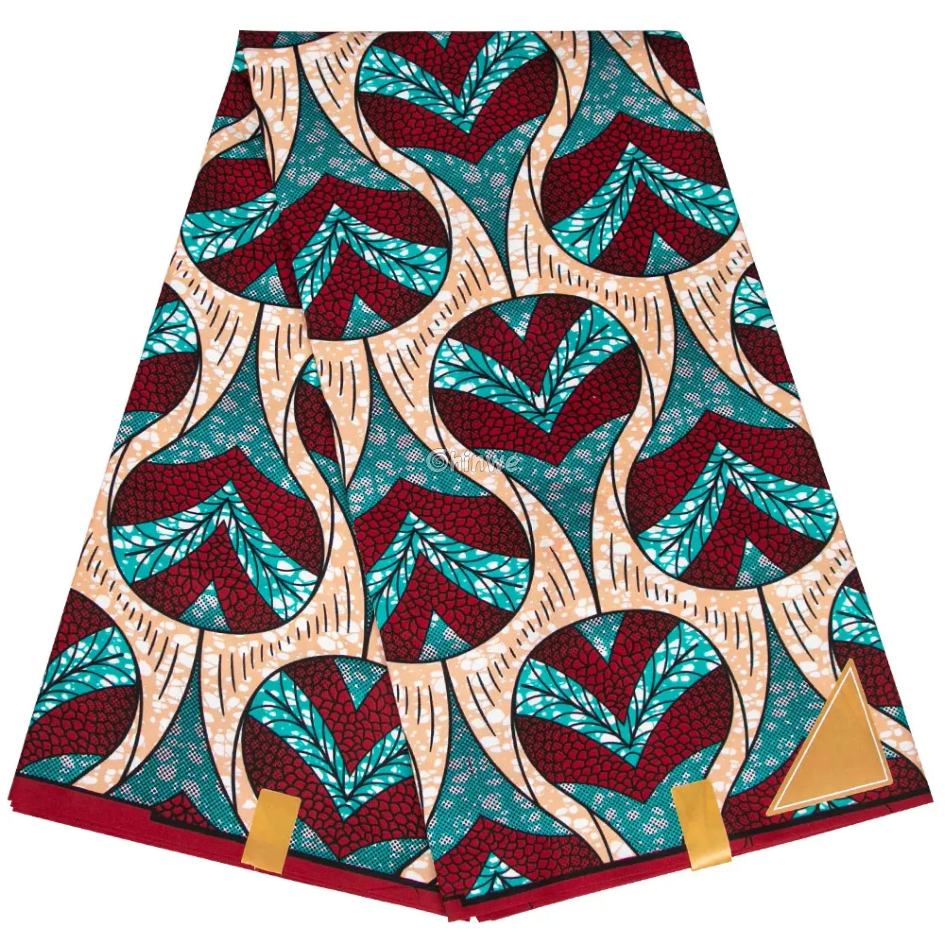 Red and Teal Heart Patterned Ankara Wax Print Fabric
