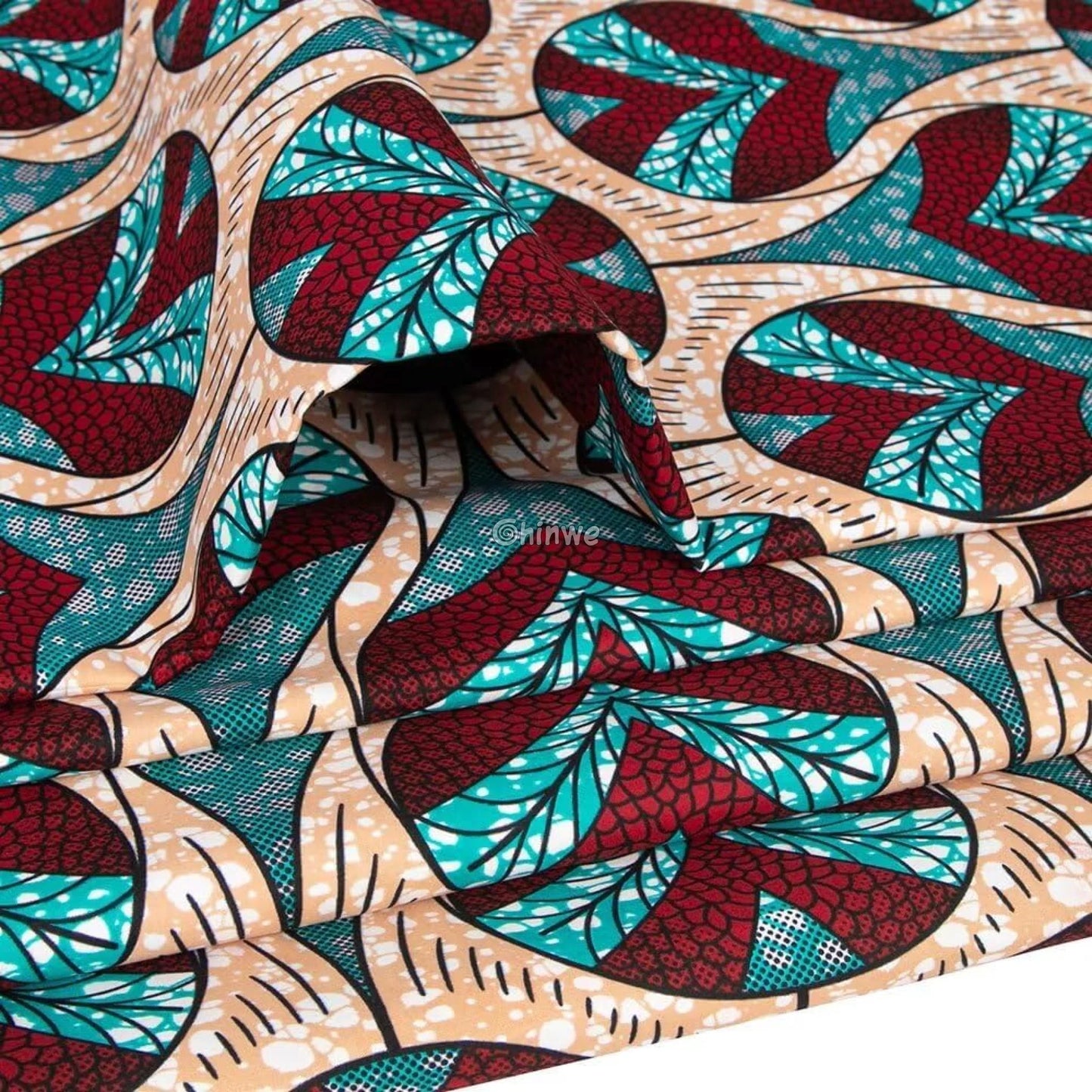 Red and Teal Heart Patterned Ankara Wax Print Fabric