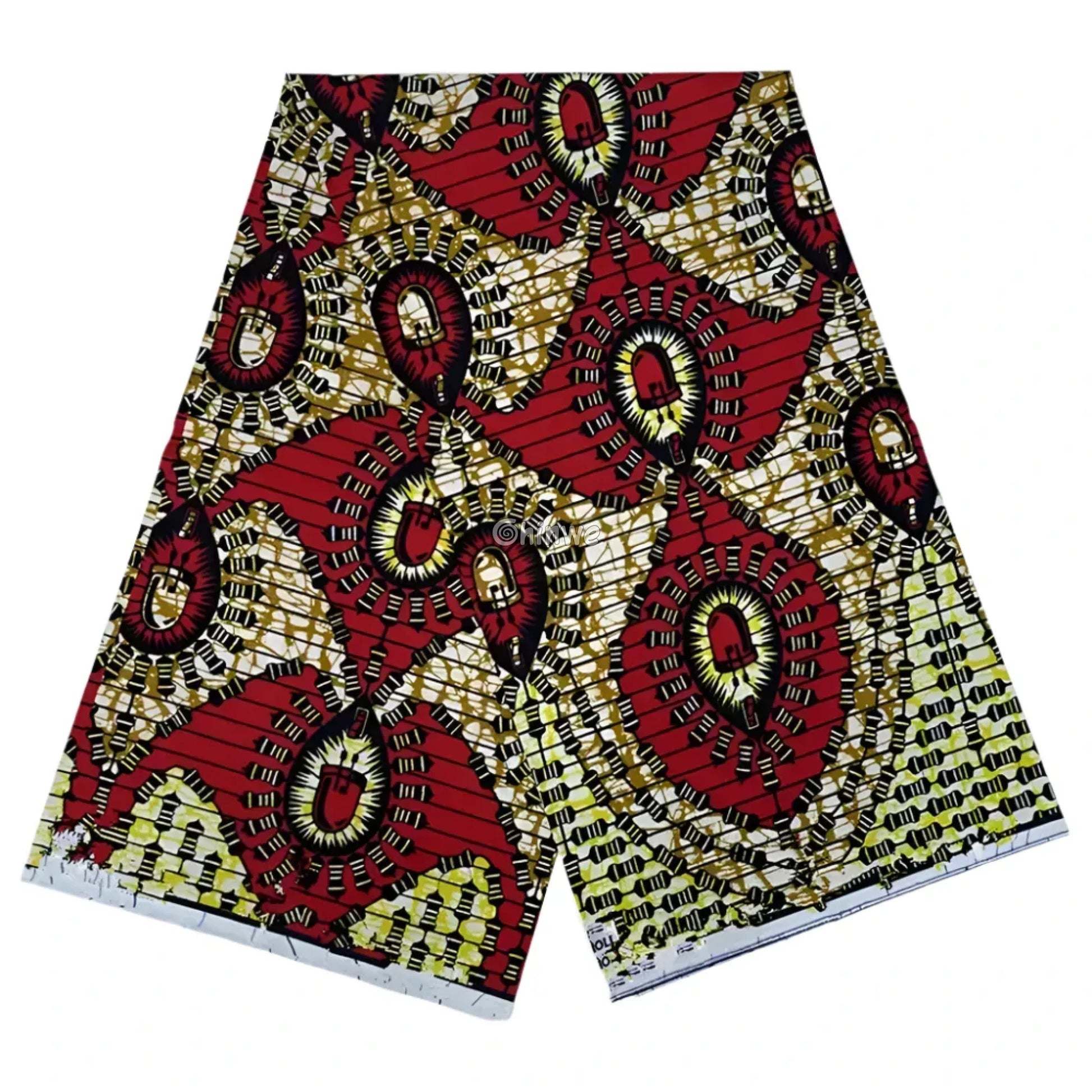Red and Yellow Abstract Ankara Wax Print Fabric with Eyelet Design