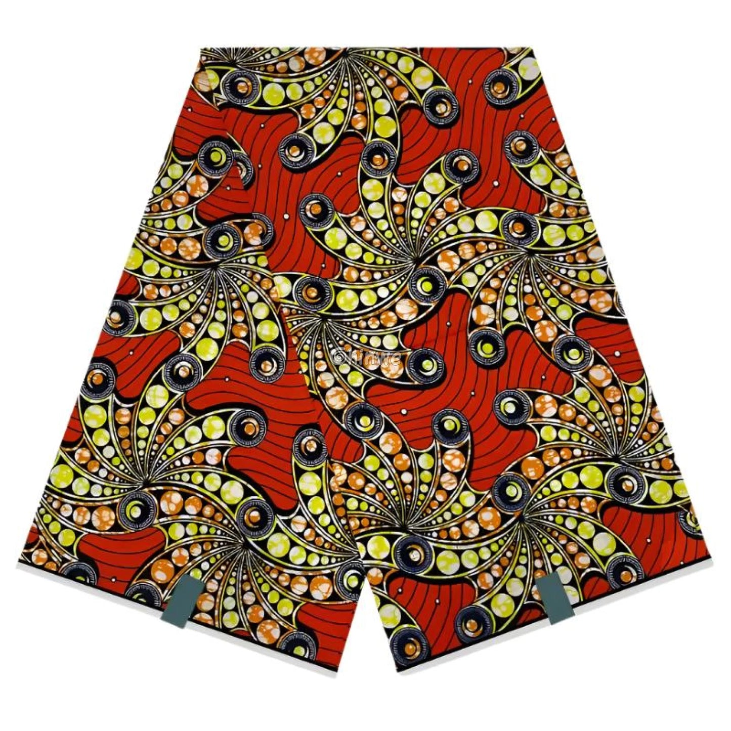 Red and Yellow Swirl Ankara Fabric with Bold Patterns
