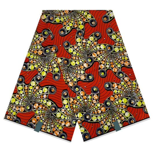 Red and Yellow Swirl Ankara Fabric with Bold Patterns