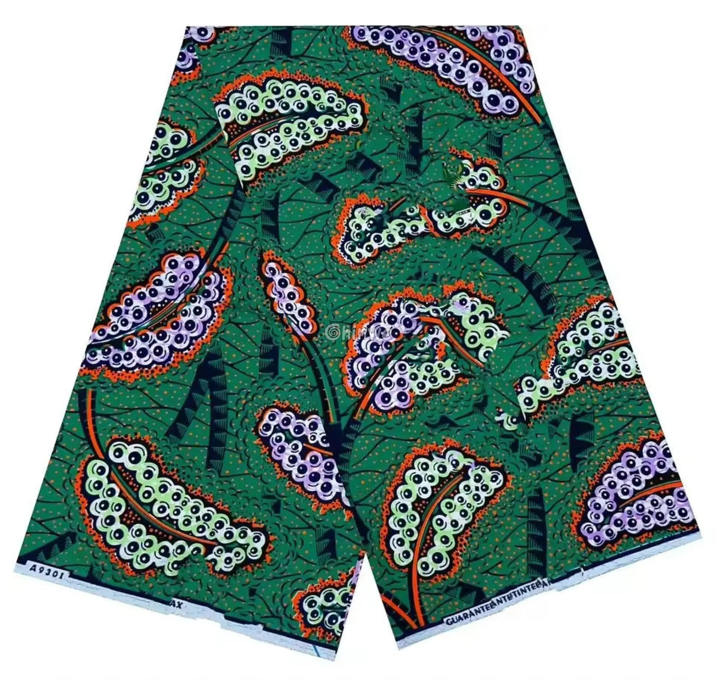 Rich Green Ankara Fabric with Vibrant Paisley Patterns