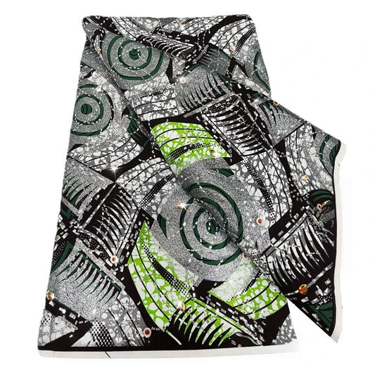 Grey & Lime Swirl Stoned Wax Print – Heavyweight Poplin with Stones, 6 Yards