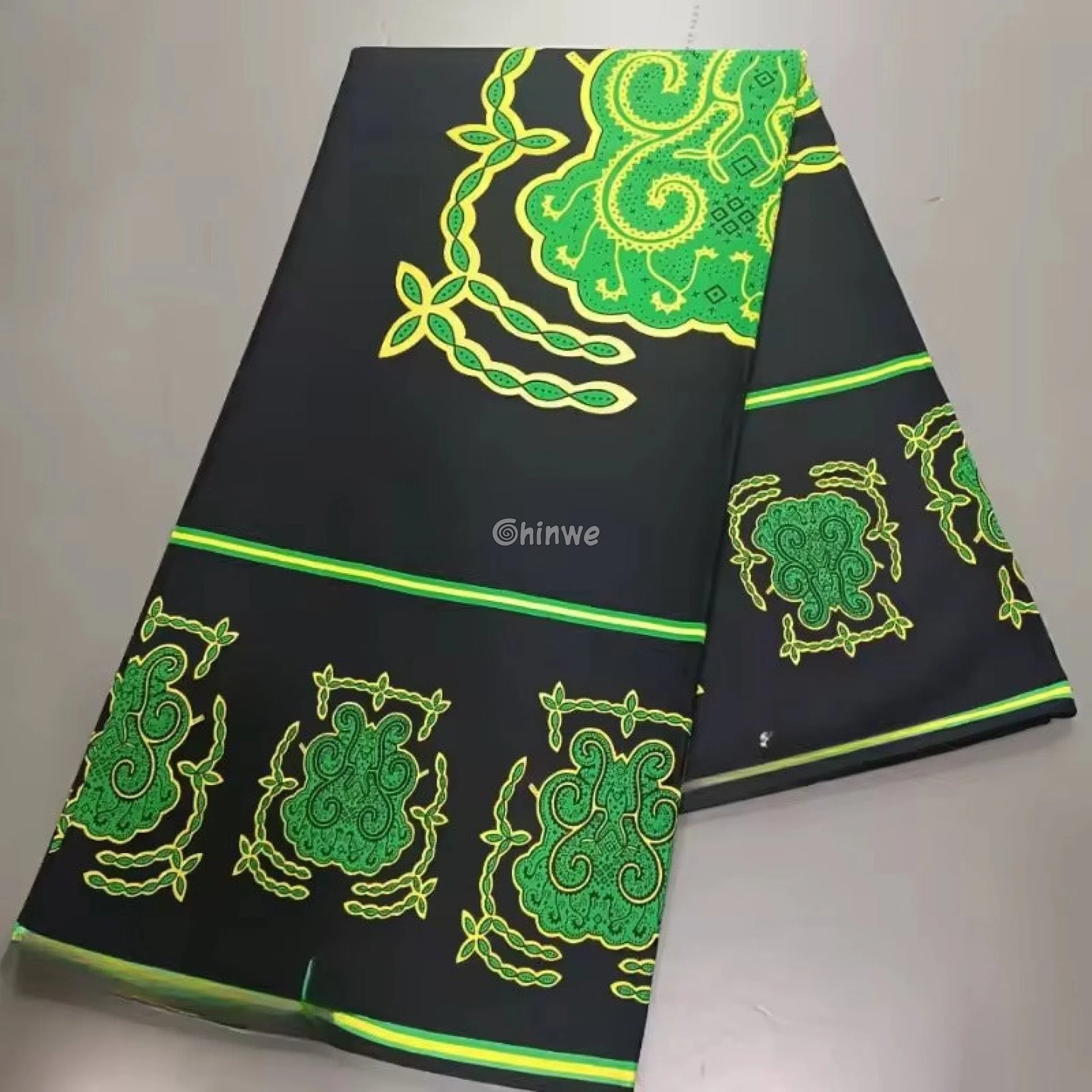 Black and Green African Ankara Print Fabric Paisley and Floral Design Traditional Pattern 6 Yards African Wax Print