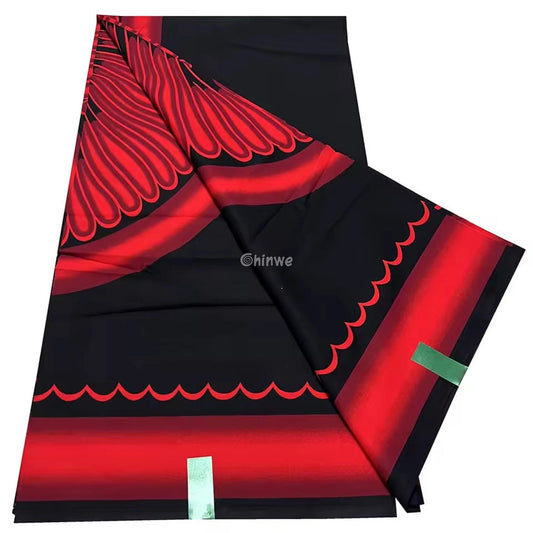 Black and Red Fan Pattern Wax Print Fabric - Vibrant African Ankara Design 6 Yards African Wax Print Fabric