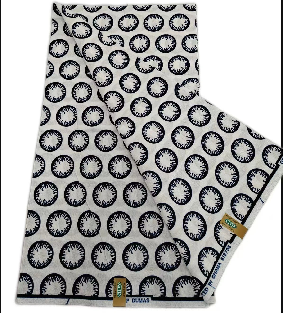 White and Black Circle Ring Ankara wax print fabric, 6 yards