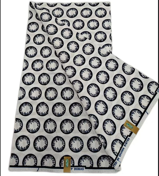 White and Black Circle Ring Ankara wax print fabric, 6 yards
