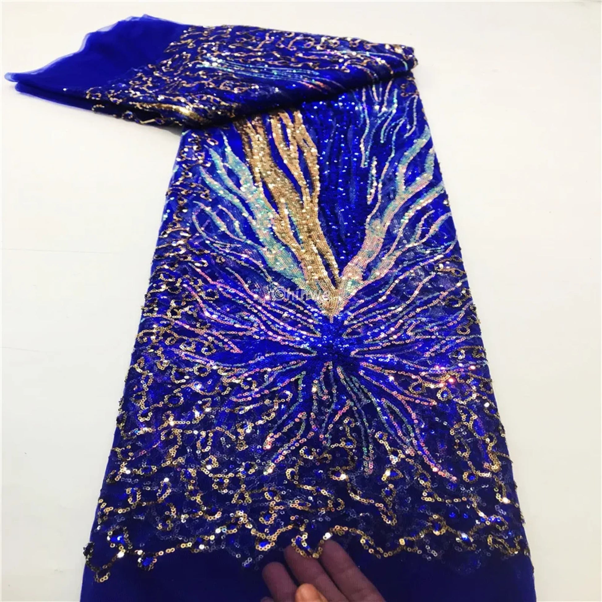 Sequined Burst Embroidered Net Lace with Radiant Flame Motif on Tulle Mesh Royal Flame / 5 Yards Lace