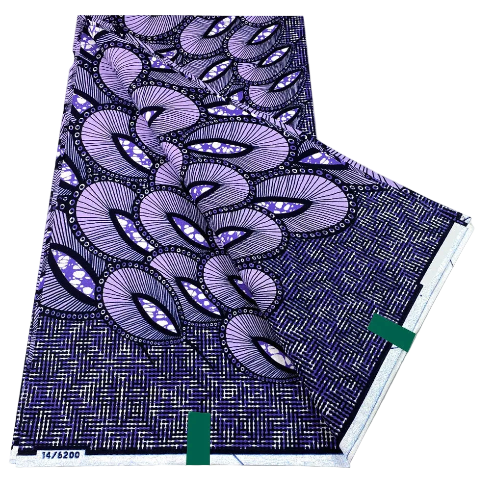 Lavender Feather Ankara Wax Print Fabric – Purple and Violet Fan Motifs, 6 Yards