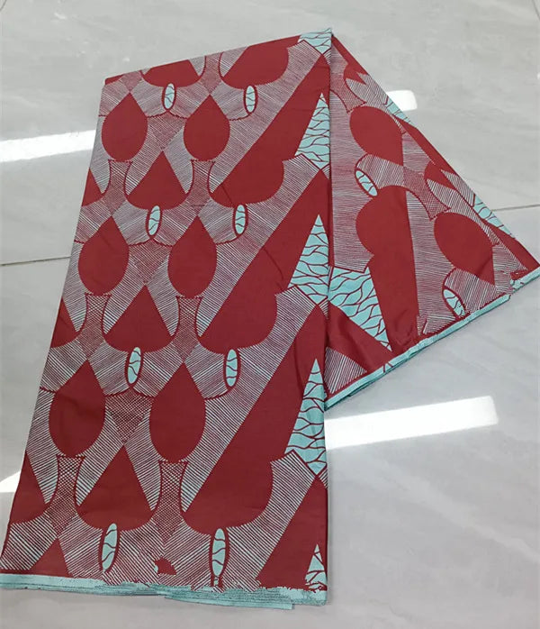 Red Drops Two-Tone Ankara Real Wax Print – Red on Pale Grey, 100% Cotton, 6 Yards
