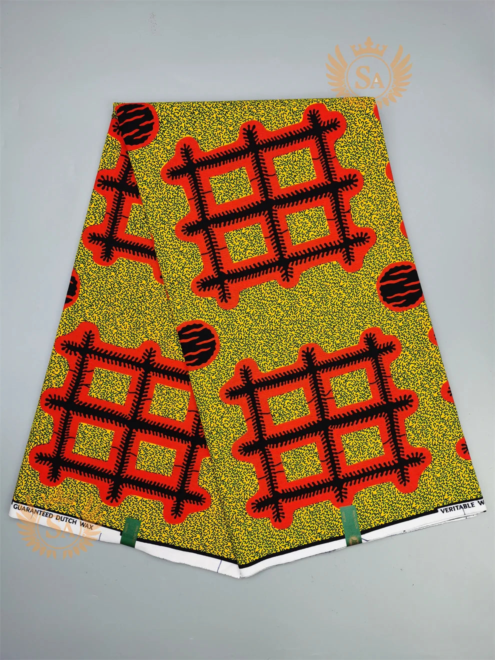 Woven Knot Ankara Wax Print Fabric Collection – Red, Gold, Blue & White, 6 Yards