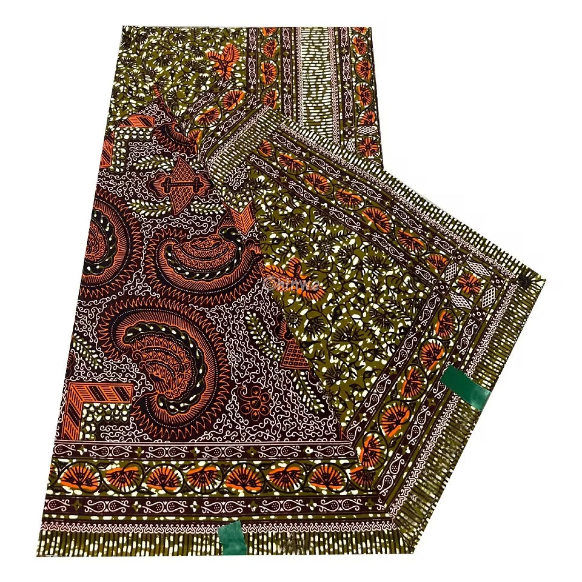 Elegant Brown and Olive Ankara Fabric – Paisley and Floral African Wax Print 6 Yards African Wax Print Fabric