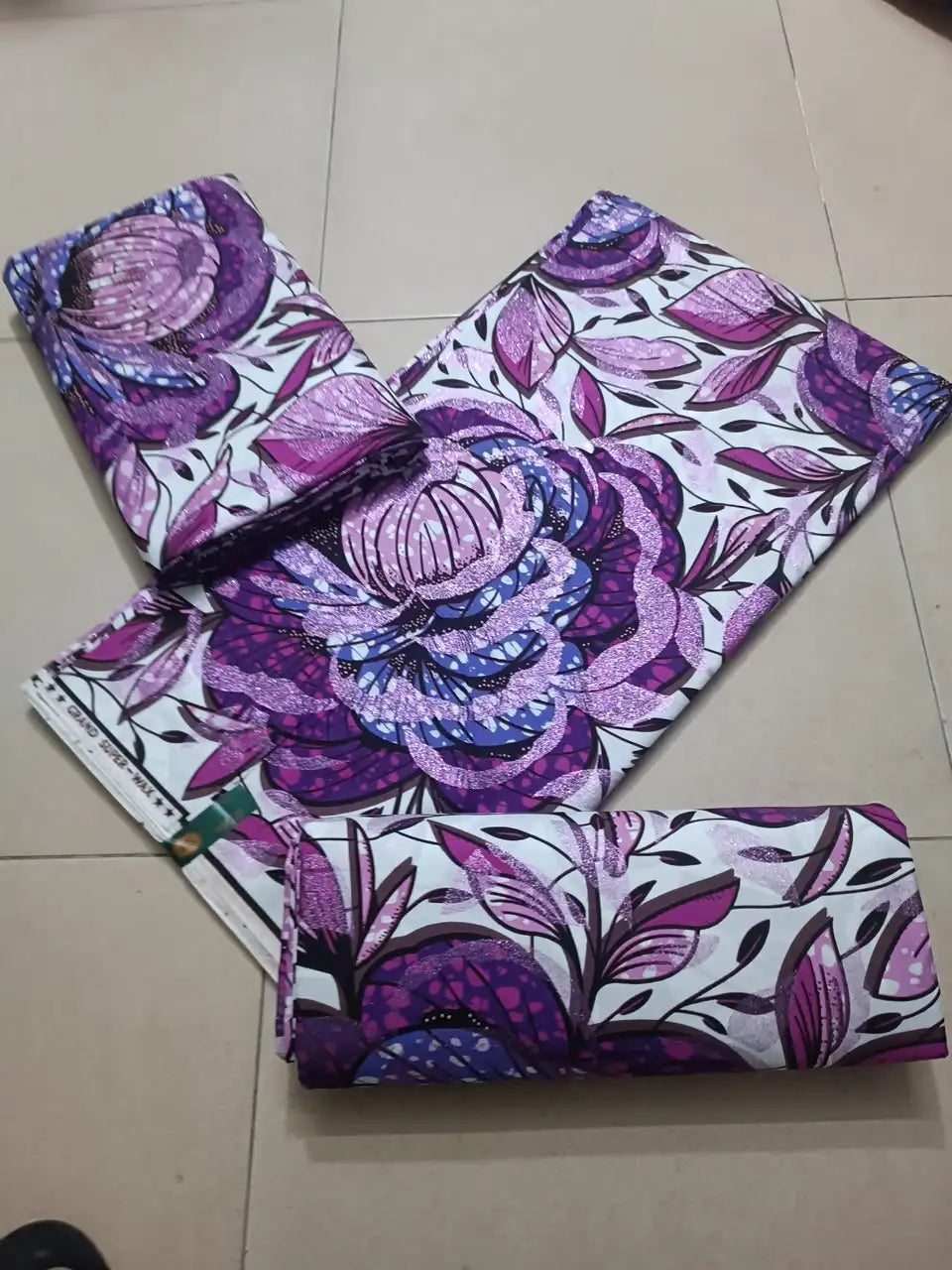 Lavender Rose Floral Ankara gold wax print fabric, 6 yards