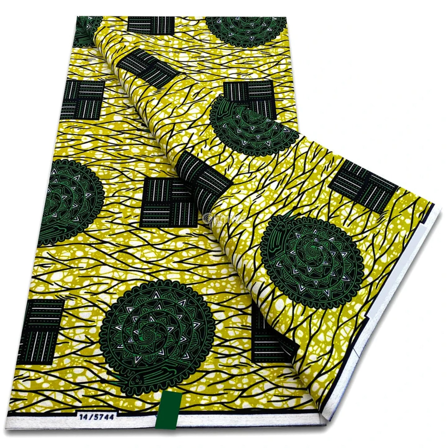 Yellow Tangle Pattern with Olive Mandala Circles and Black Pinstripe Grids in Repeat Layout Olive Mandala & Grid / 6