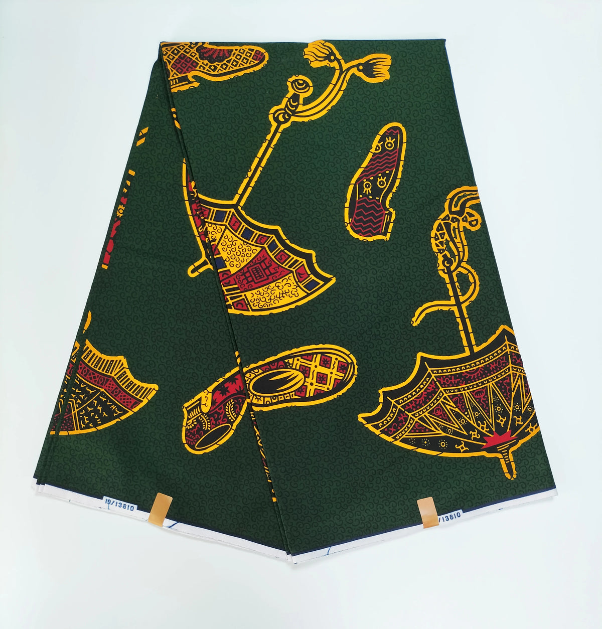 Umbrella & Fan Ankara Real Wax Print – Forest Green or Royal Blue, Gold Motifs, 100% Cotton, 6 Yards