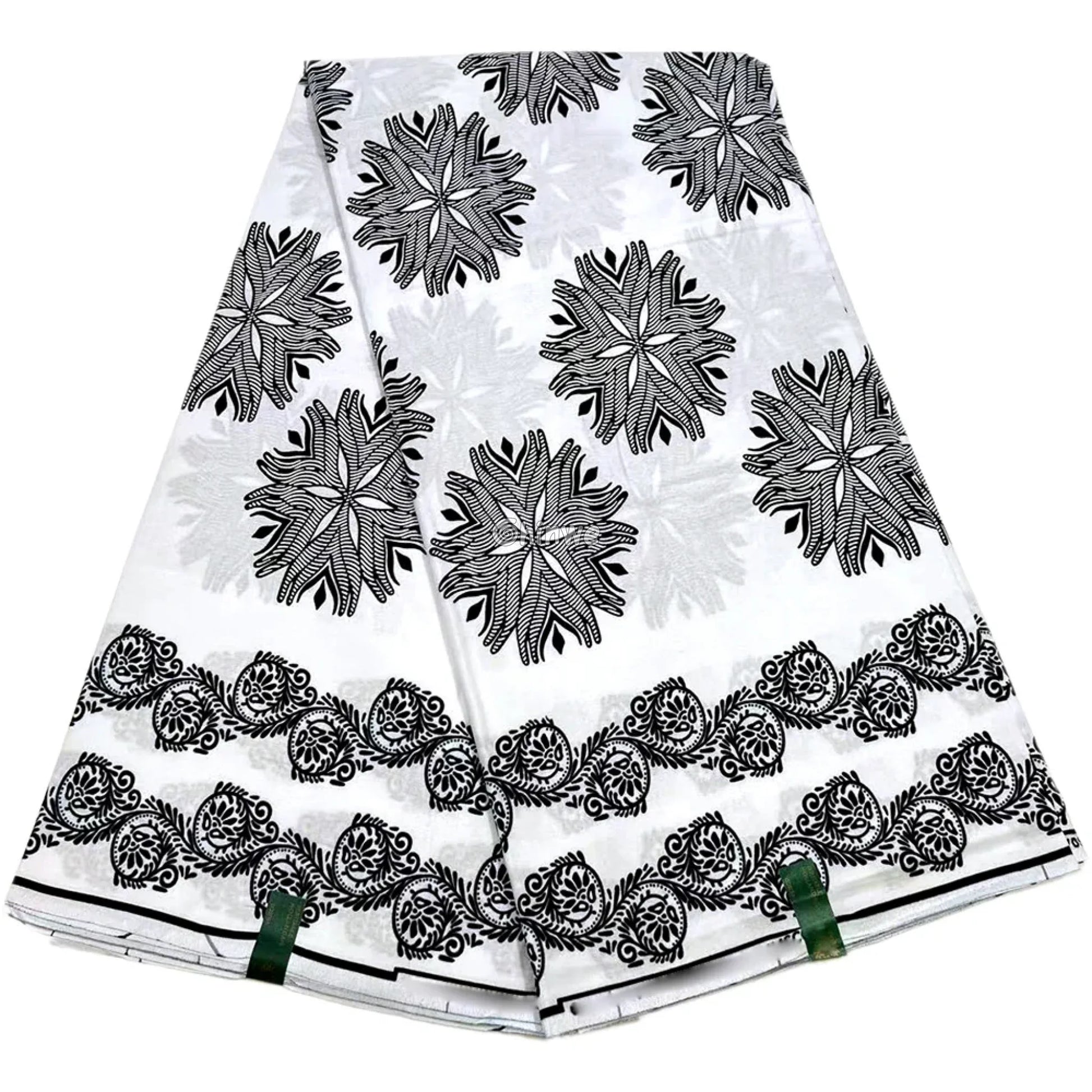 Elegant Monochrome Bloom Fabric – Black Floral Pattern on White Ankara Wax Print 6 Yards African Wax Print Fabric